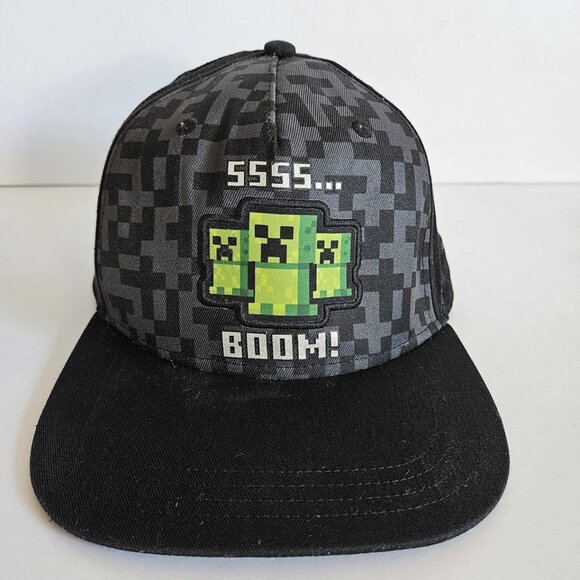 Official Minecraft Creeper SSSS Boom ! Black Trucker Ball Adjustable Cap - Picture 1 of 8